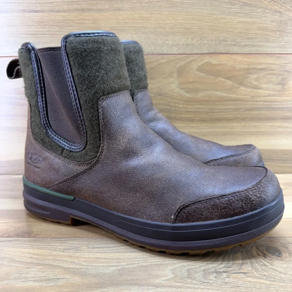 UGG Moton Waterproof Chelsea Mens Boots 11 Brown Leather 200 gram Insulated